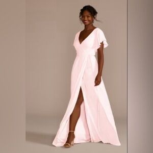 David’s Bridal Flutter Sleeve Georgette Wrap Bridesmaids Dress